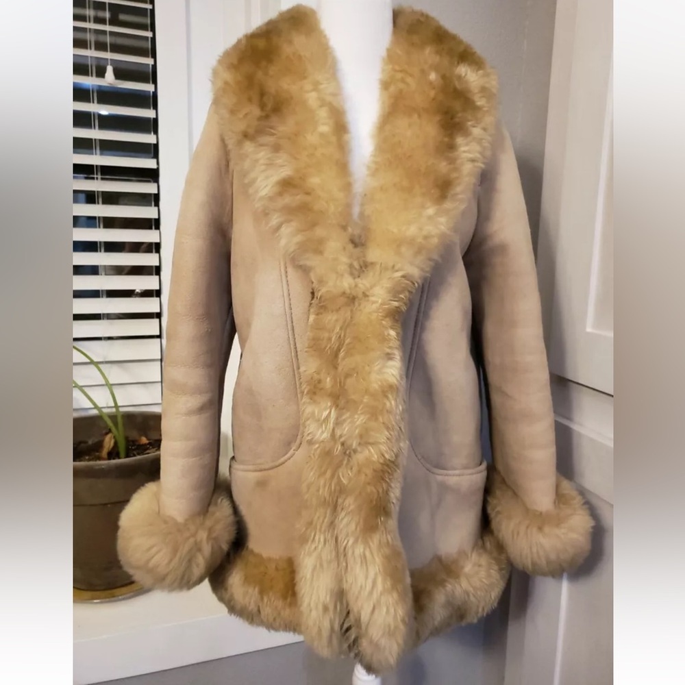Vtg 60's Deerskin Trading Post Wool Shearling Sheepskin Fur Suede Leather Coat